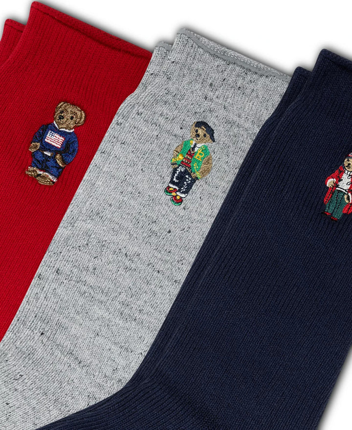 Polo Ralph Lauren Men's 3-Pk. Assorted Polo Bears Crew Socks Gift Box MSRP $50