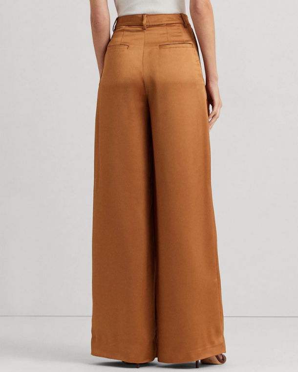 Lauren Ralph Lauren Pleated Satin Charmeuse Wide-Leg Pants MSRP $225
