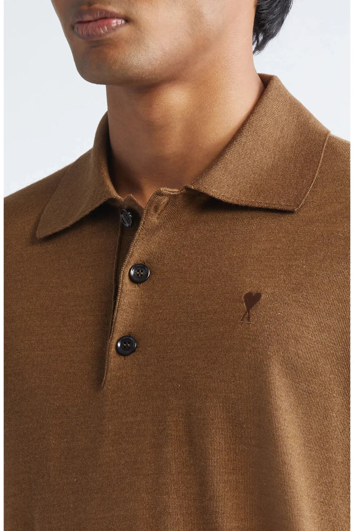 AMI Ami De Coeur Regular Fit Long Sleeve Wool Silk Blend Polo Sweater MSRP $550