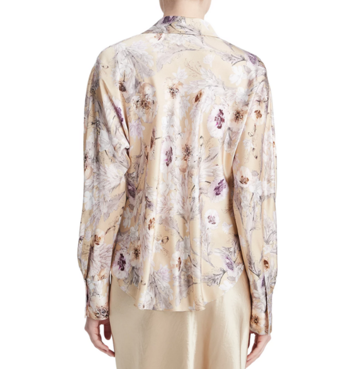 Vince Silk Printed Long Sleeve Shirt MSRP $445