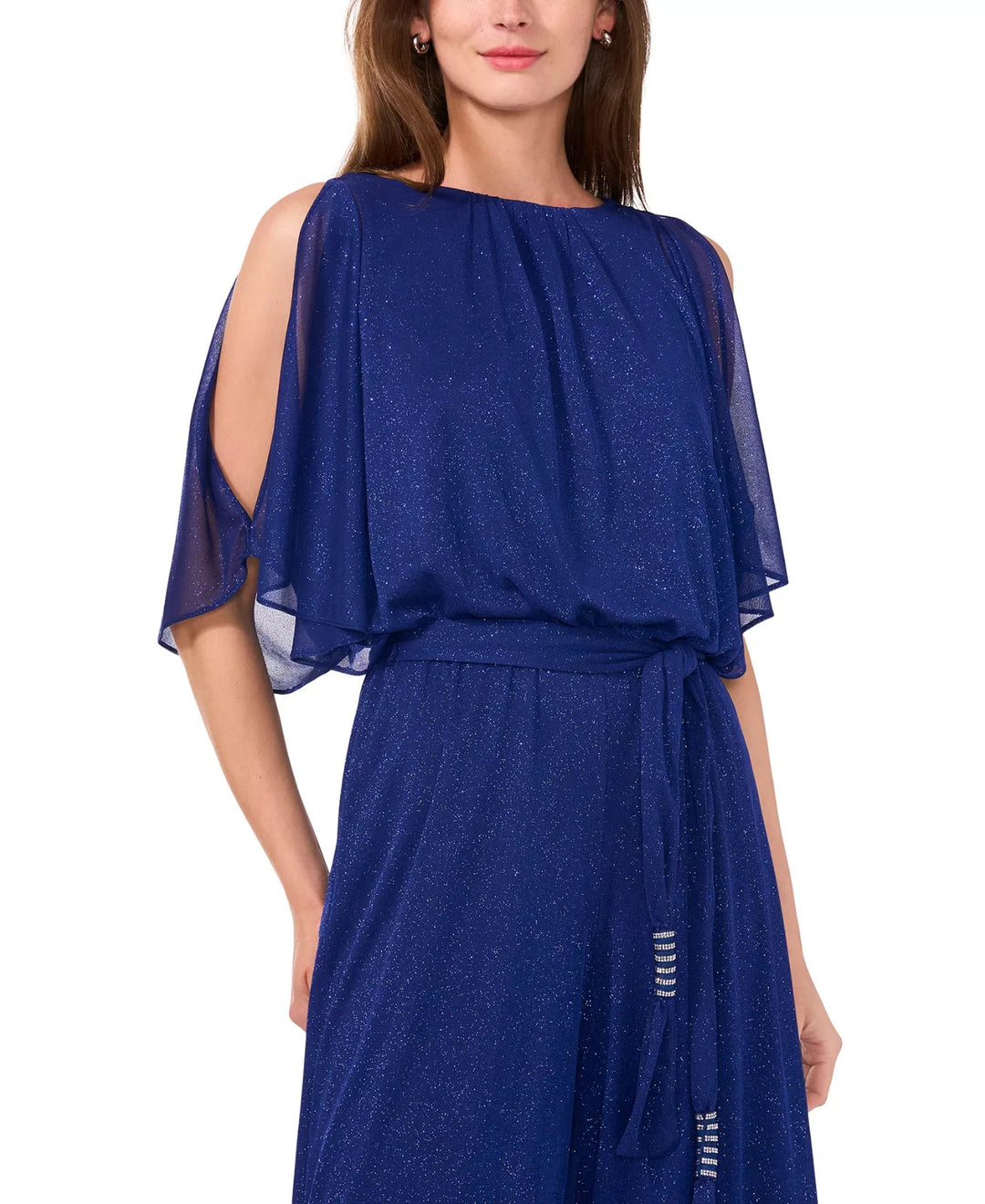 MSK Women's Glitter-Chiffon Blouson Wide-Leg Jumpsuit MSRP $89