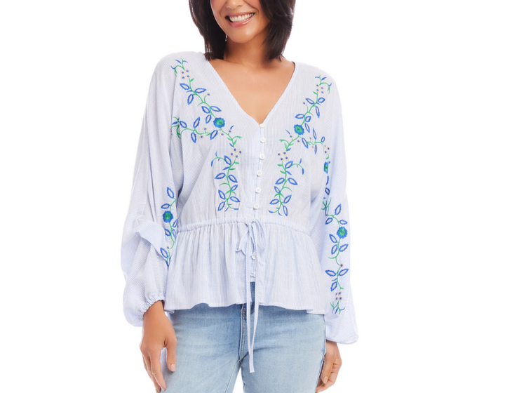Karen Kane Embroidered Drawstring Top MSRP $148