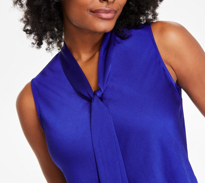 Kasper Women's Satin Sleeveless Tie-Front Blouse MSRP $59