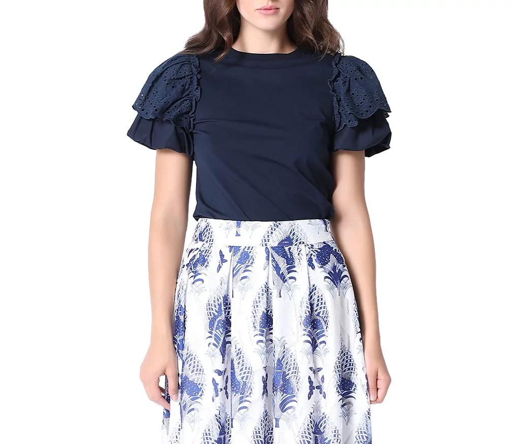 Gracia Embroidered Eyelet Sleeve Top MSRP $92