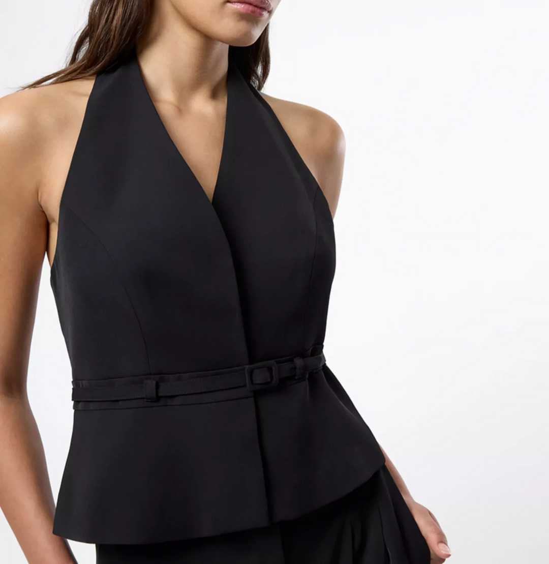 French Connection Women's Harry Suiting Belted Halter V-Neck Top MSRP $118