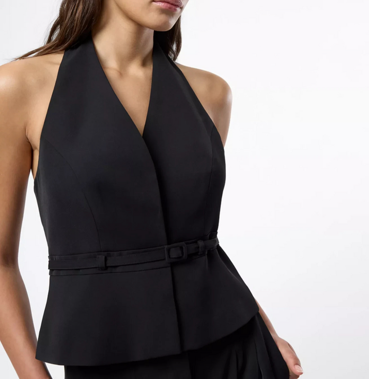 French Connection Women's Harry Suiting Belted Halter V-Neck Top MSRP $118