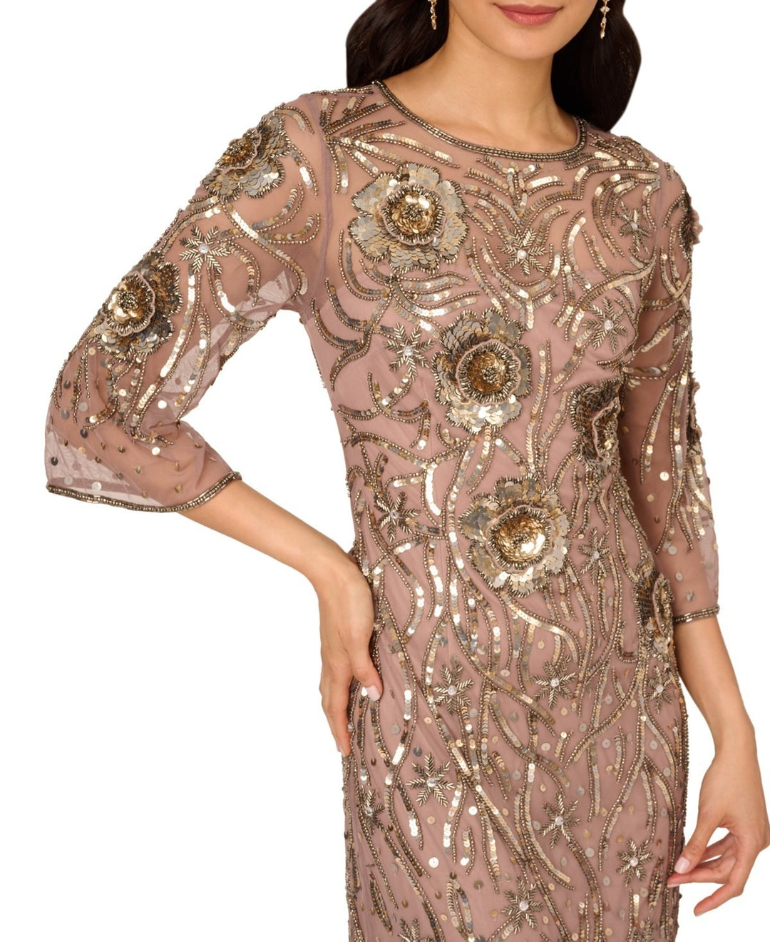 Adrianna Papell Round-Neck Embellished Sheath Gown MSRP $349