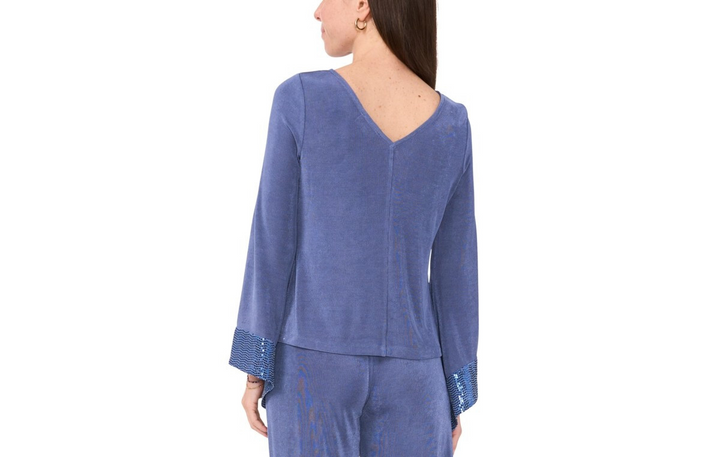 MSK Petite Contrast-Cuff Long-Sleeve Top