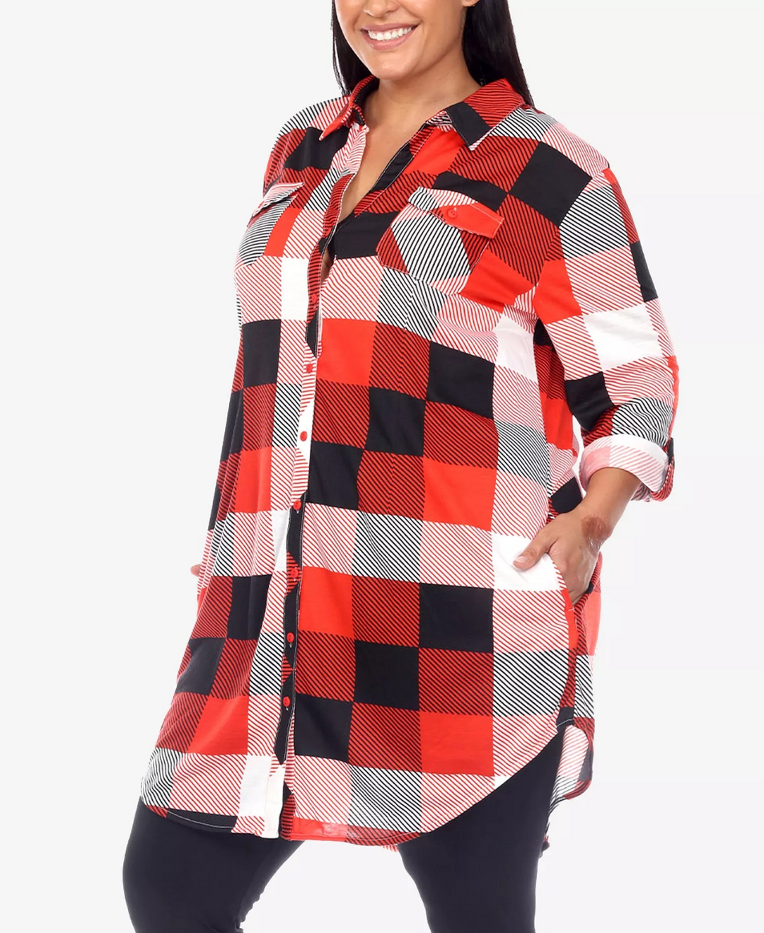 White Mark Plus Size Plaid Tunic Shirt MSRP $52