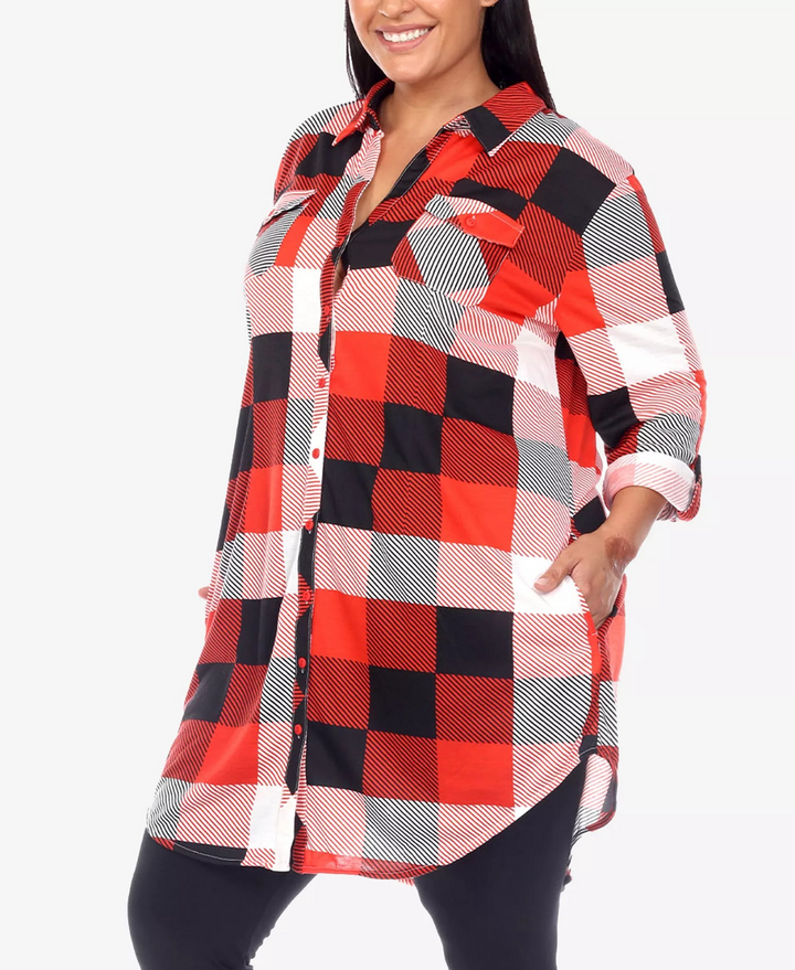 White Mark Plus Size Plaid Tunic Shirt MSRP $52