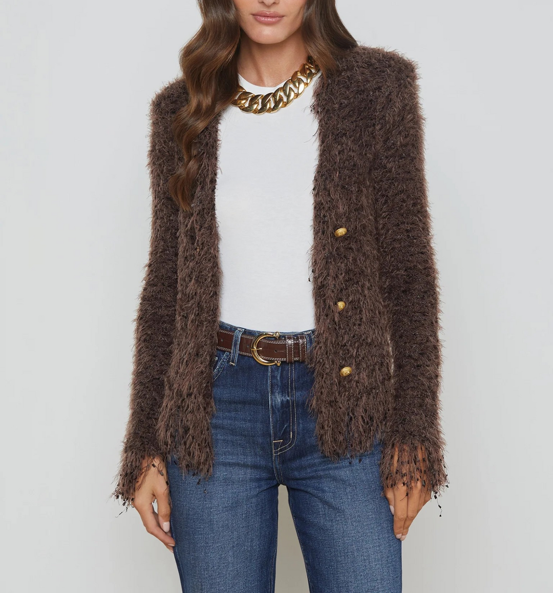 L'AGENCE Azure Cardigan Blazer in Chocolate Ganache MSRP $550
