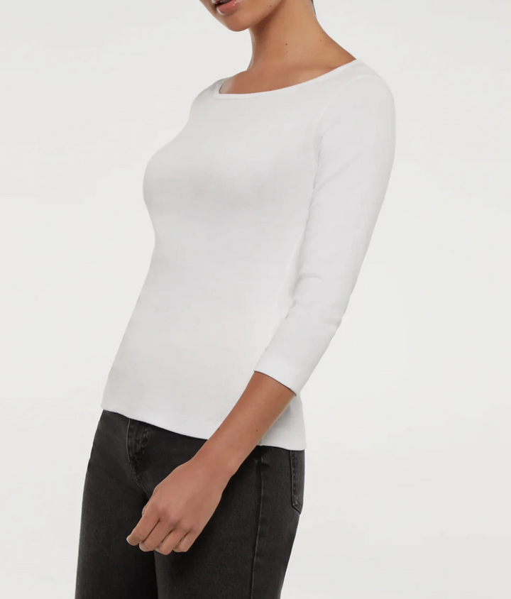 Three Dots Women's Boat-Neck 3/4-Sleeve T-Shirt MSRP $55