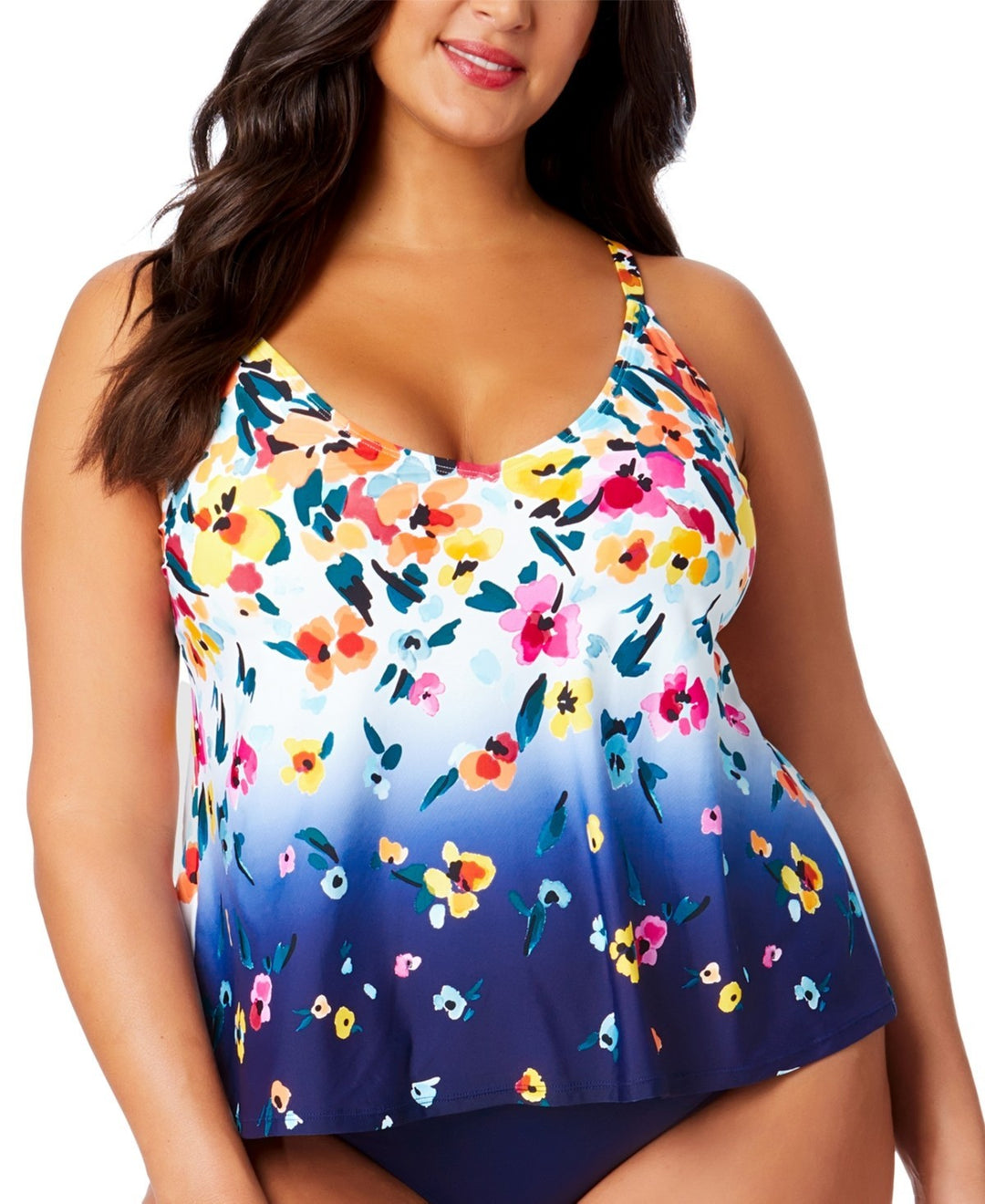 Anne Cole Plus Size Floral-Print Tankini Top MSRP $98