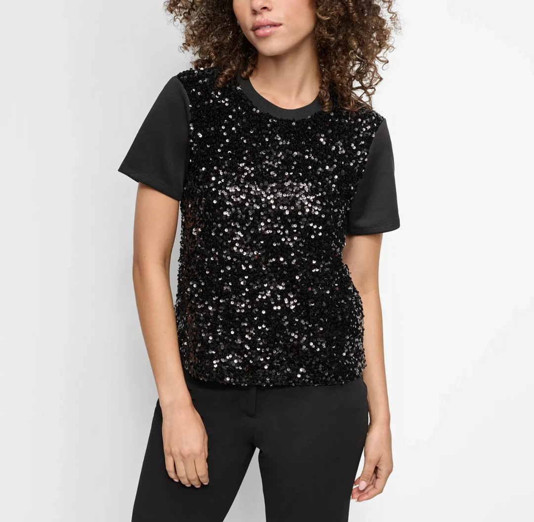 DKNY Women's Crewneck Short-Sleeve Sequin Blouse MSRP $89