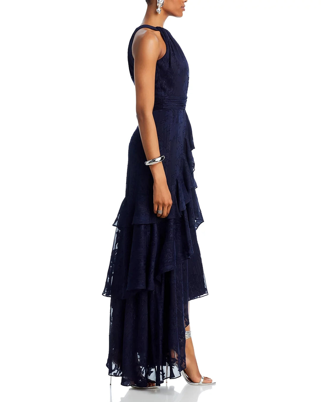 AQUA Chiffon Layered Ruffle Gown MSRP $288