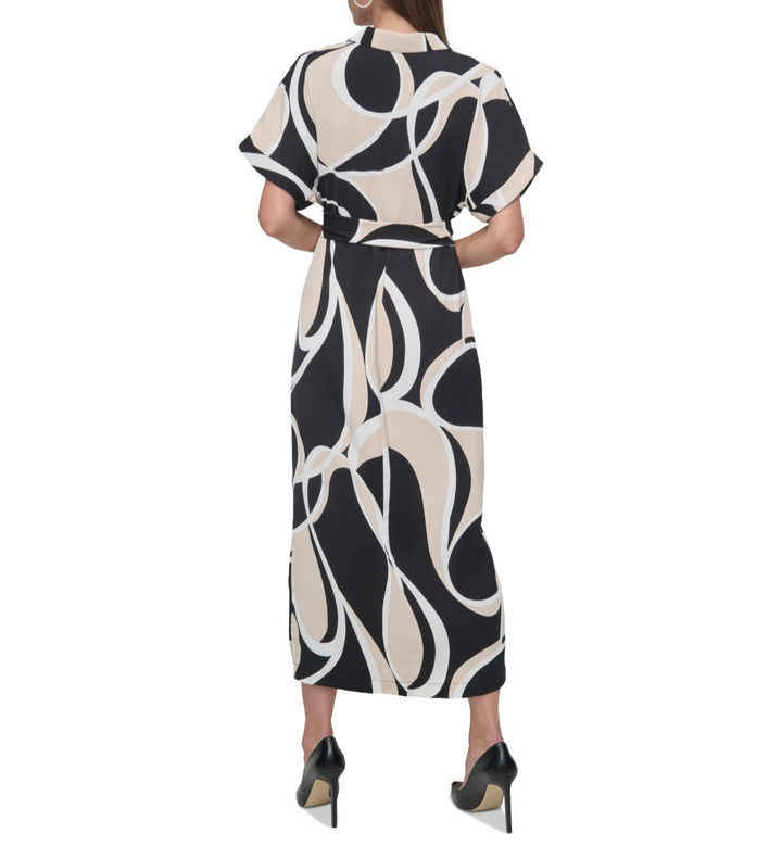 DKNY Short-Sleeve Tie-Waist Button-Front Dress MSRP $139