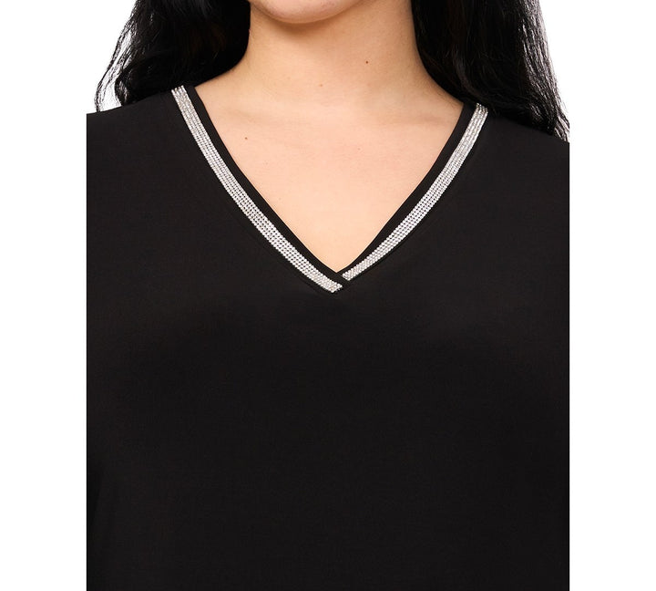 MSK Plus Size Rhinestone-Trim V-Neck Ruffle-Cuff Dress MSRP $89