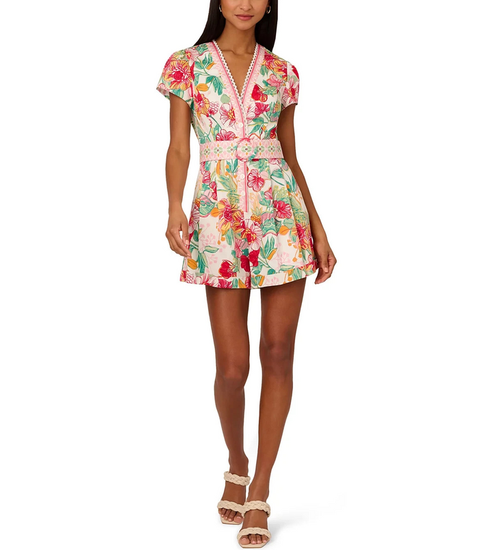 Adrianna by Adrianna Papell Floral-Print Belted Romper MSRP $149