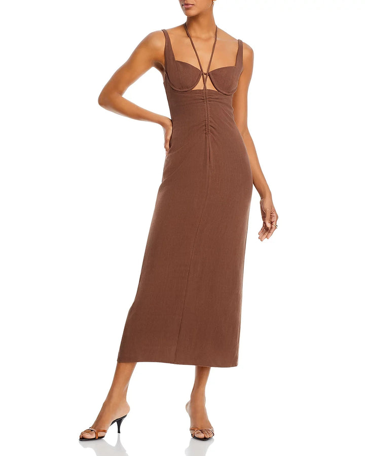 FORE Drawstring Tie Neck Cutout Dress MSRP $98