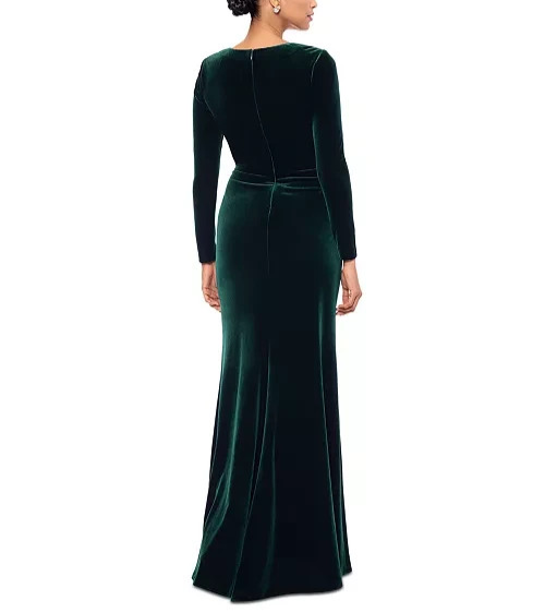 Betsy & Adam Velvet Rosette Long-Sleeve Gown MSRP $279