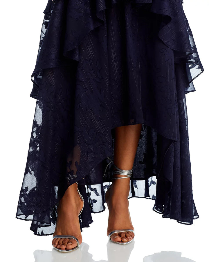 AQUA Chiffon Layered Ruffle Gown MSRP $288