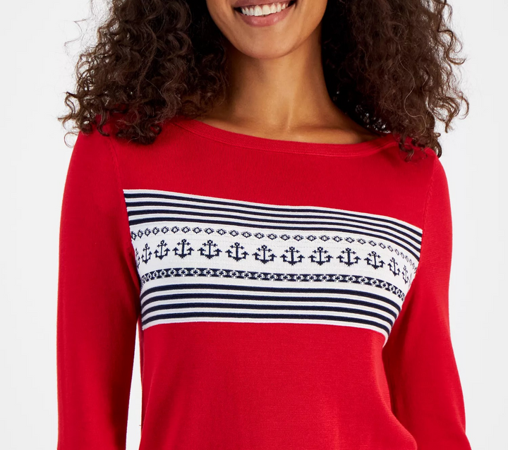 Nautica Jeans Women's Anchor Boat Neck Long-Sleeve Sweater MSRP $59