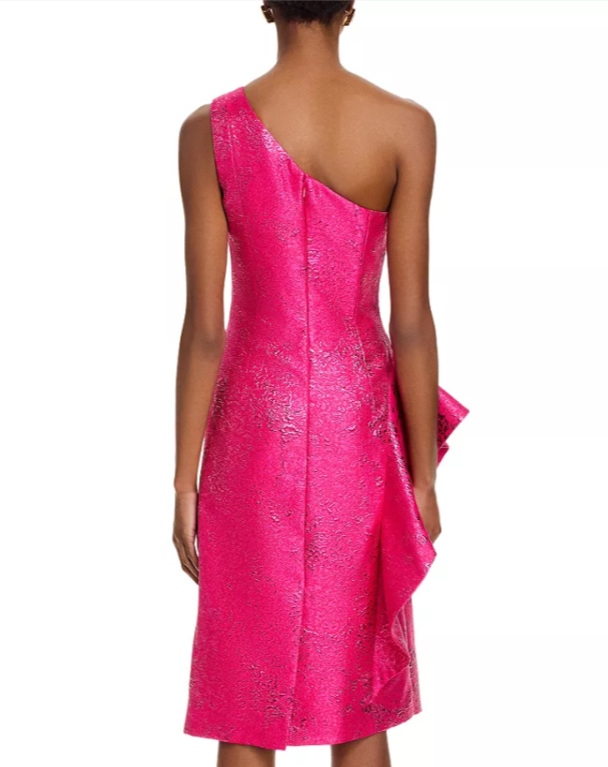 Teri Jon by Rickie Freeman Jacquard One Shoulder Dress MSRP $590