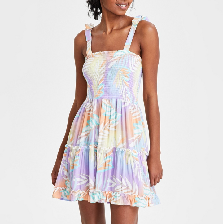 Miken Juniors Smoked Printed Ruffle-Trim Sleeveless Dress Swim Cover-Up MSRP $34