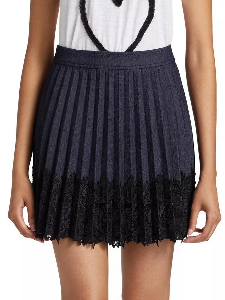Cinq a Sept Laney Pleated Lace Mini Skirt MSRP $325