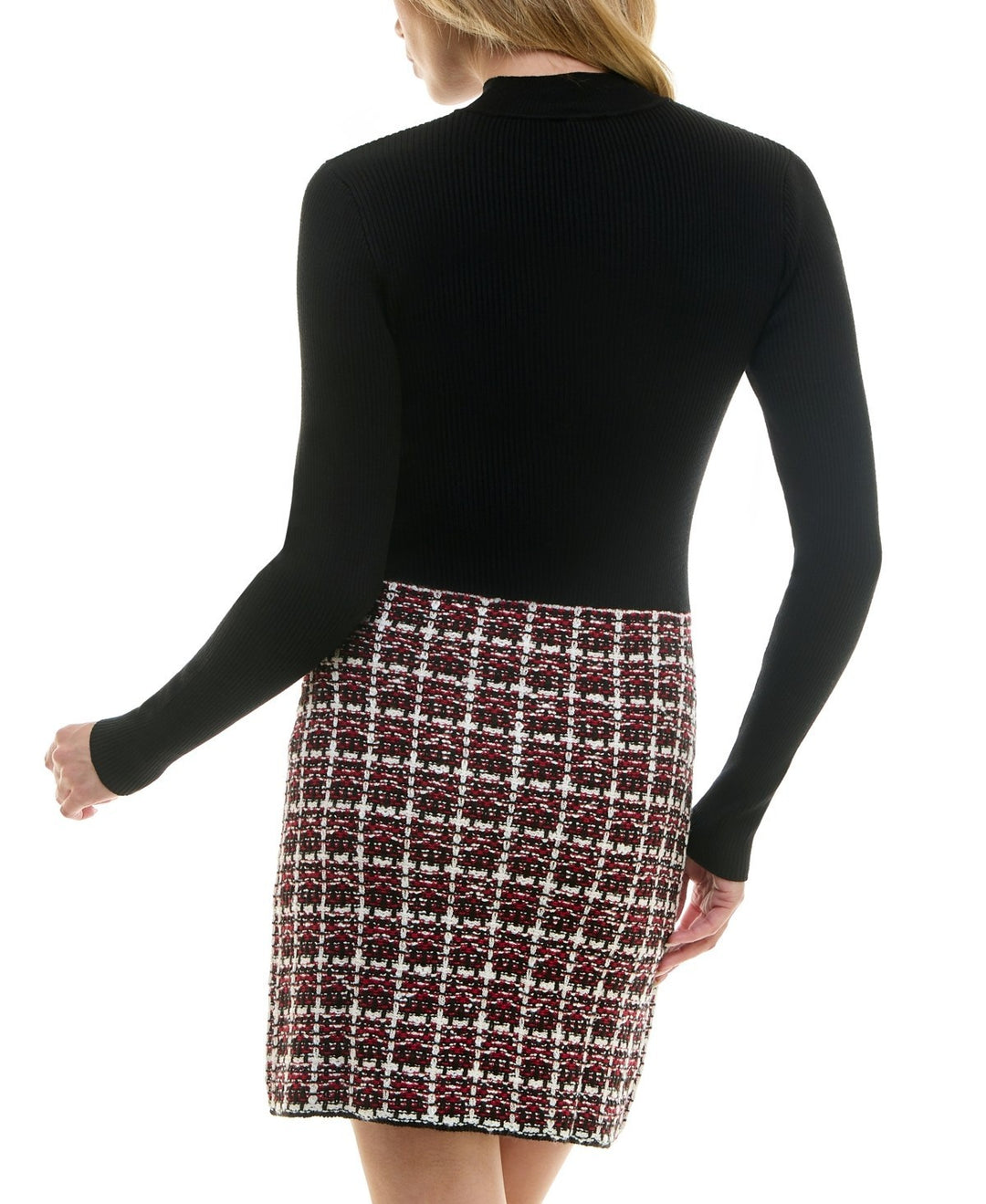 BCX Juniors' Combo Tweed-Skirt Long-Sleeve Dress MSRP $59