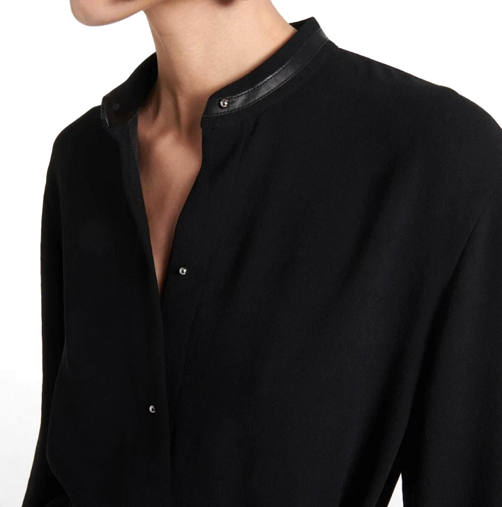 Vince Faux Leather Trim Long Sleeve Shirtdress MSRP $498