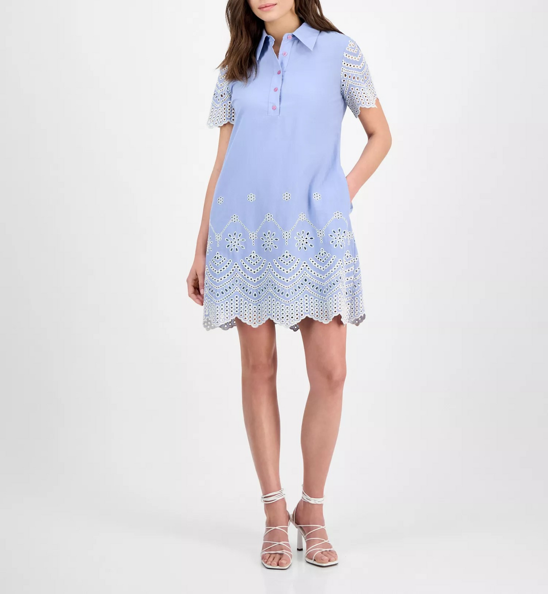 Julia Jordan Women's Cotton Eyelet Short-Sleeve Shift Dress MSRP $129
