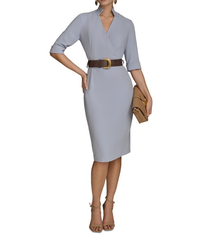 Donna Karan New York Solid Belted Solid Belted 3/4-Sleeve Dress MSRP $169