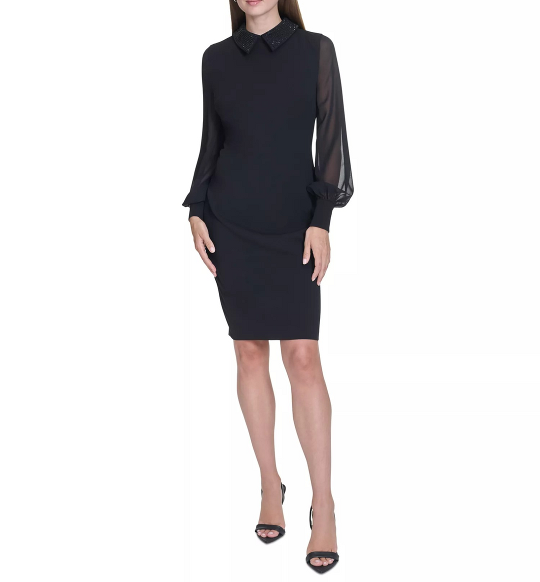 Halston Women's Rhinestone-Collar Sheath Dress MSRP $149