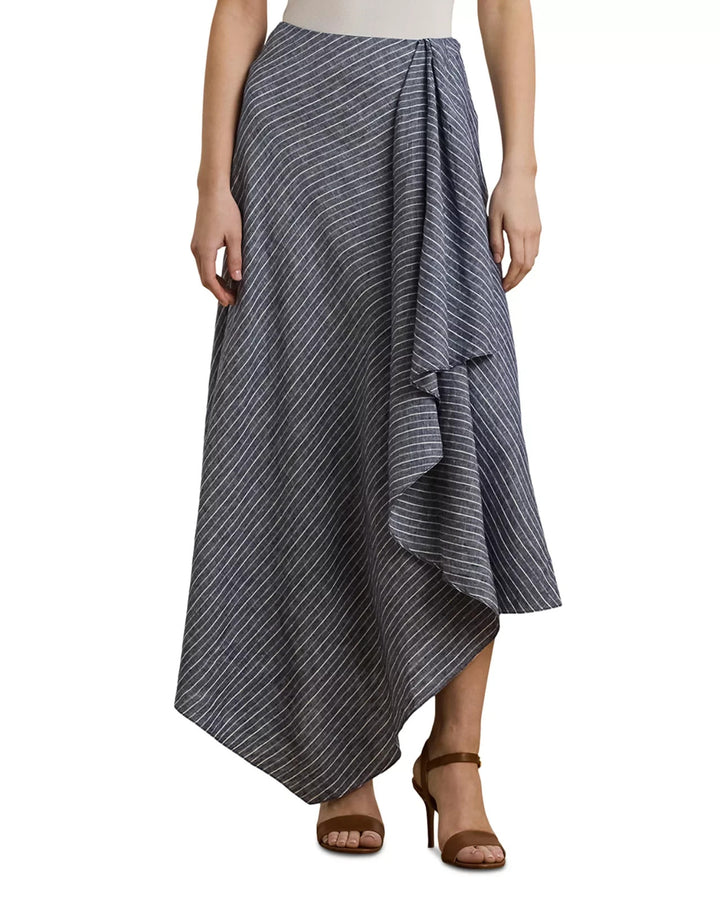Lauren Ralph Lauren Striped Linen A-Line Midi Skirt MSRP $225