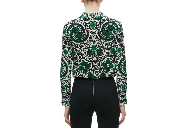 Alice and Olivia Willa Silk Printed Blouse MSRP $350