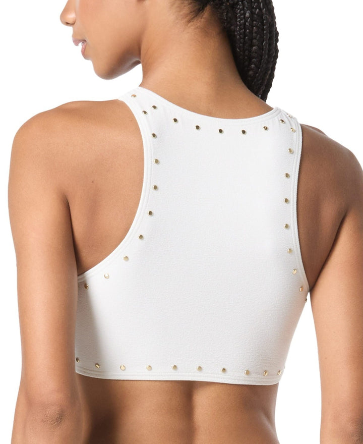 MICHAEL Michael Kors Crepe Front-Ring Studded Bikini Top MSRP $100