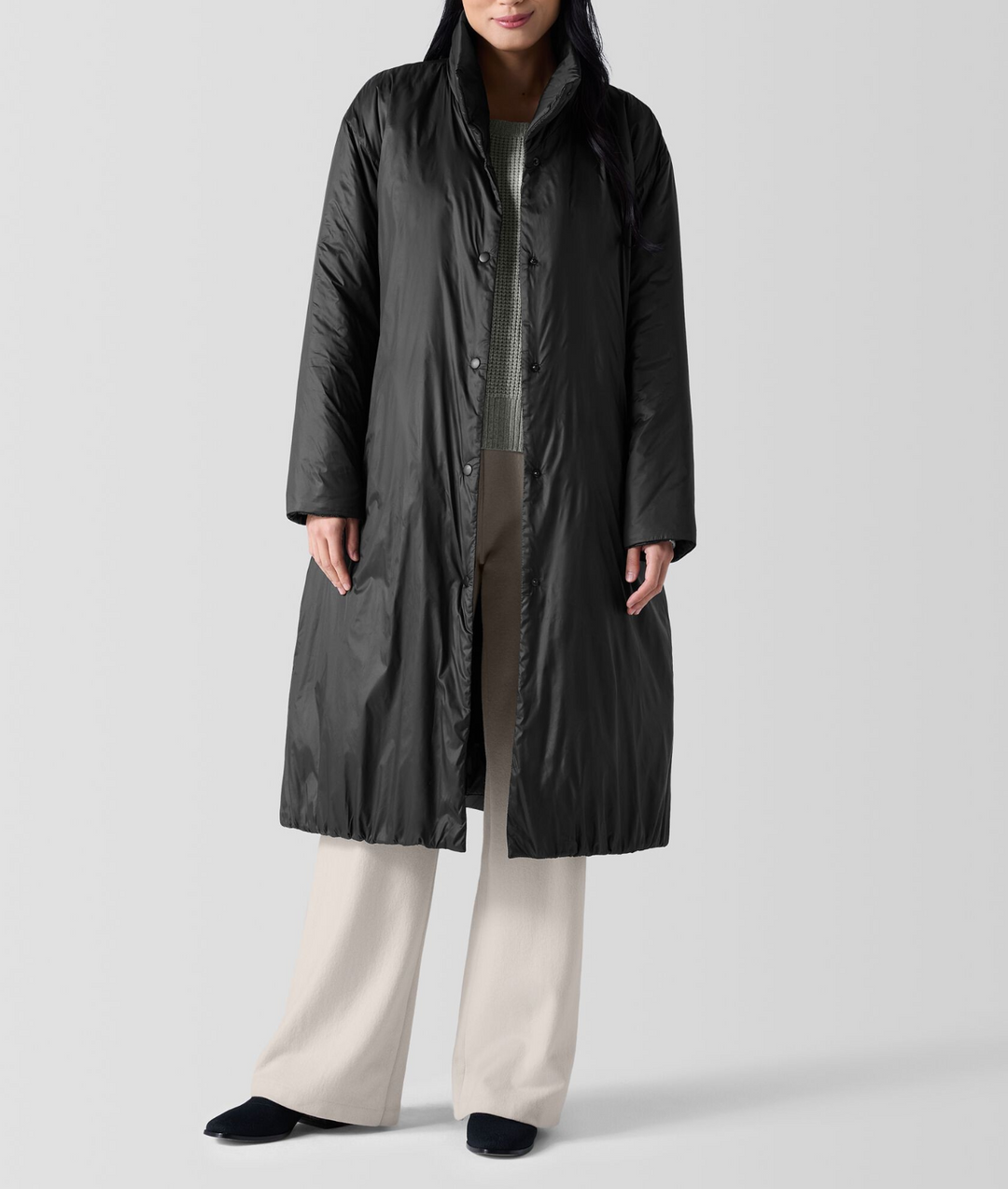 Eileen Fisher Eggshell Recycled Nylon Long Coat MSRP $428
