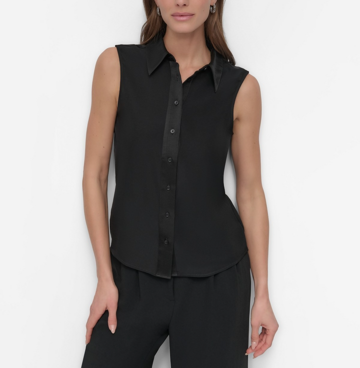 DKNY Women's Sleeveless Button-Front Collared Blouse MSRP $59