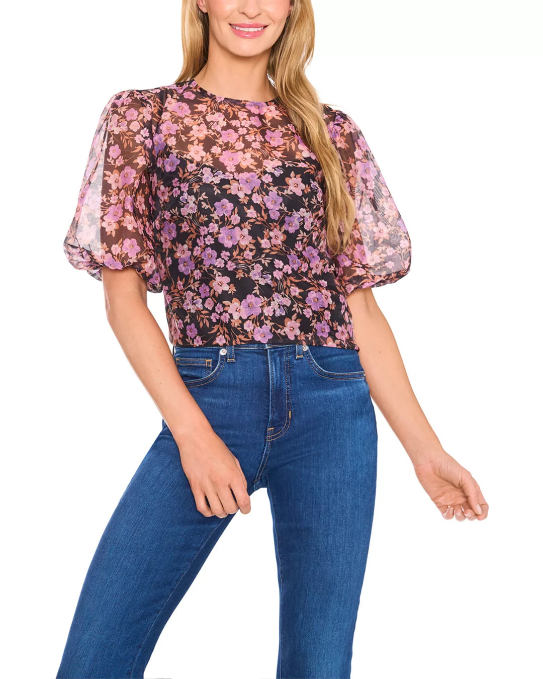CeCe Crewneck Balloon Sleeve Top MSRP $79