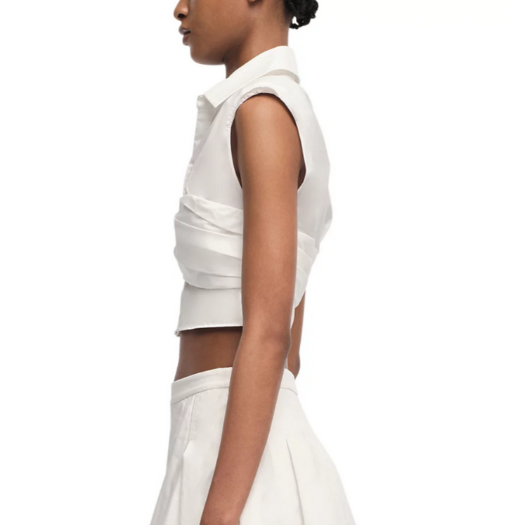SIMKHAI Emie Cropped Poplin Sculpted Top MSRP $325