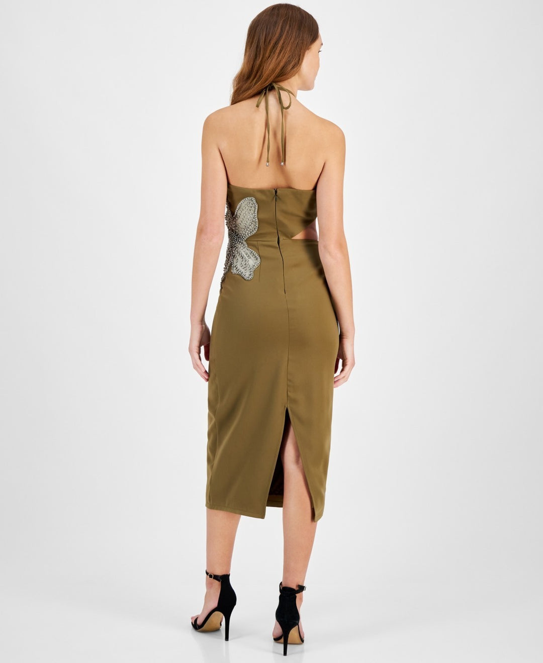 Avec Les Filles Women's Halter-Neck Floral Appliqué Dress MSRP $178