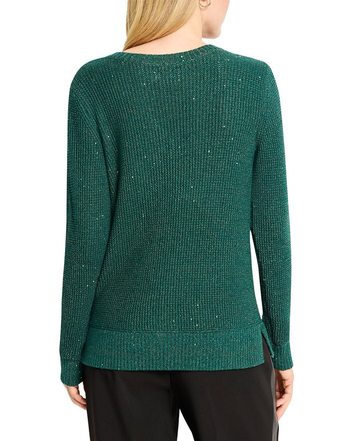 NIC+ZOE Shimmer Waffle V Neck Sweater MSRP $168