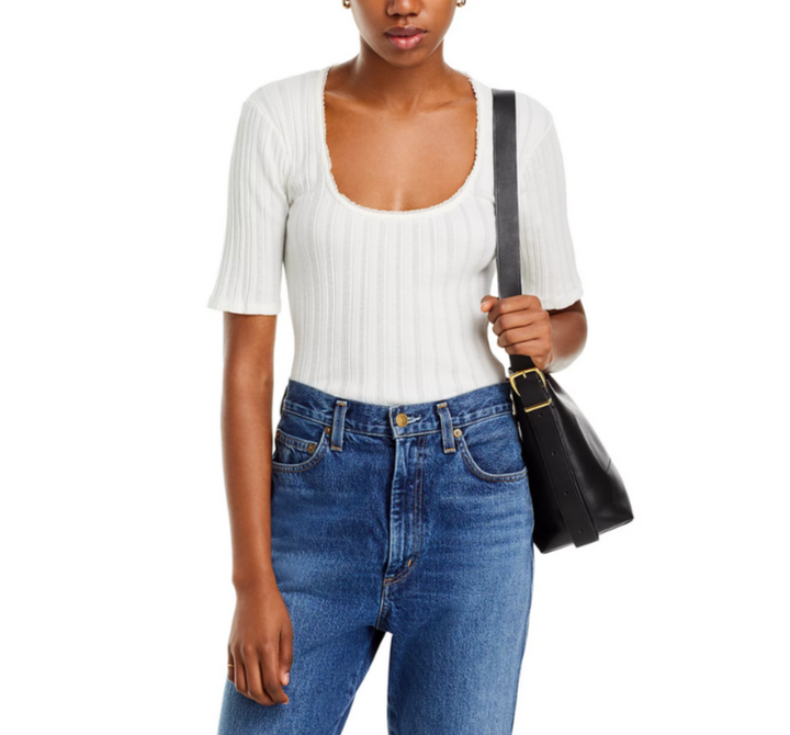 RE/DONE Pointelle Scoop Neck Tee MSRP $135
