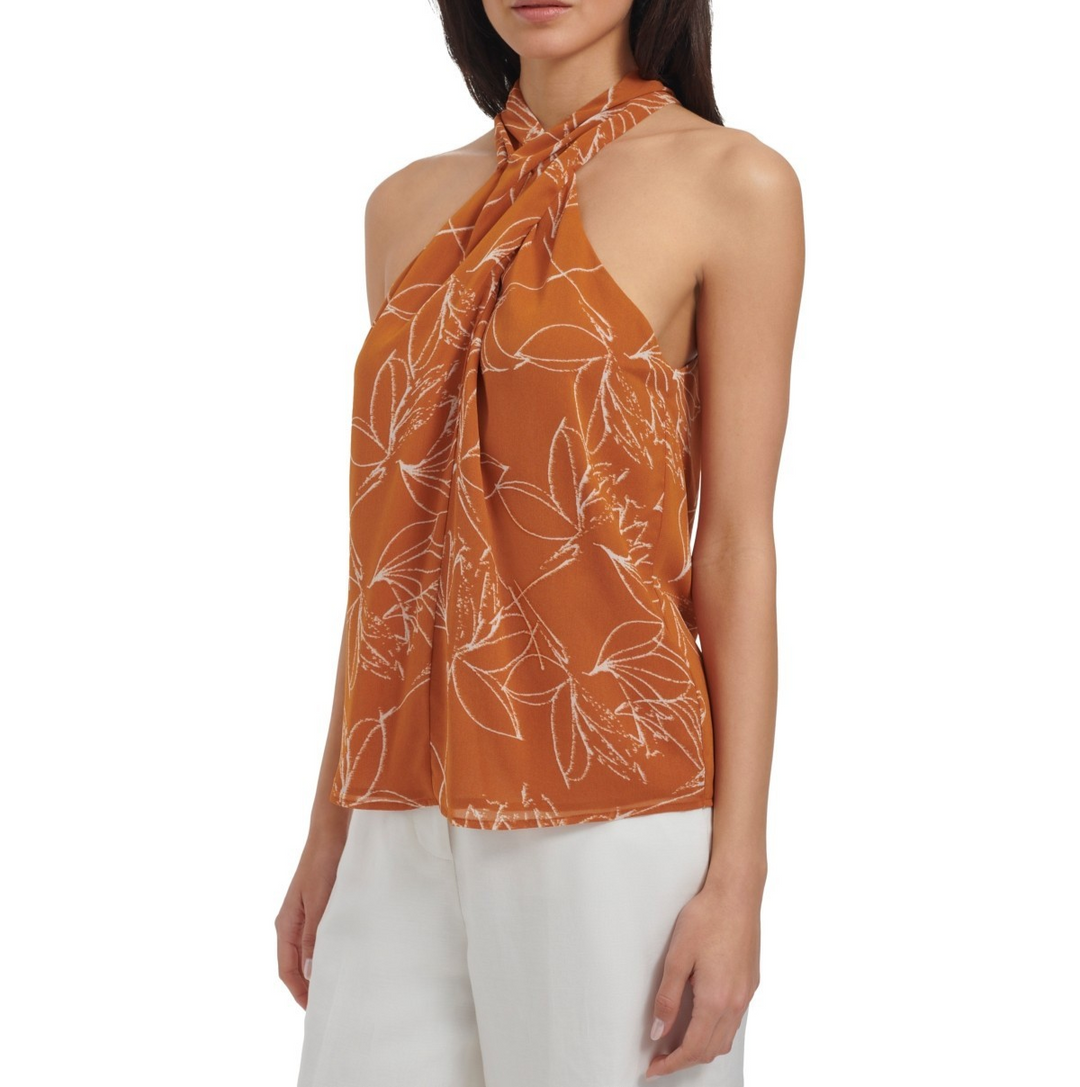 Calvin Klein Printed Crisscross Halter Top MSRP $69