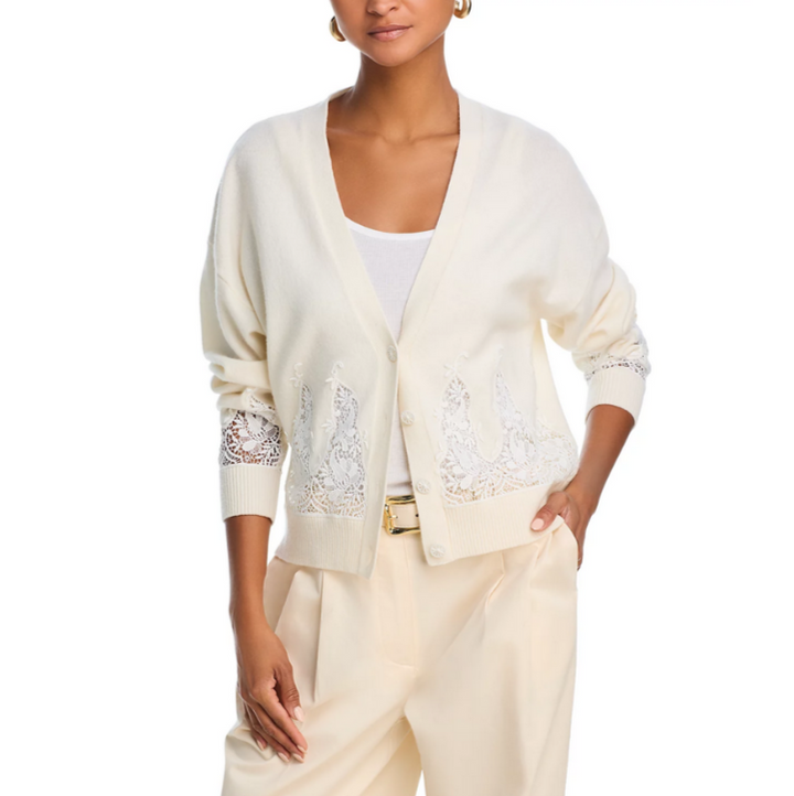 RHODE Marie Lace Embellished Cardigan MSRP $395