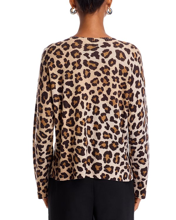 C by Bloomingdale's Cashmere Leopard Crewneck Sweater MSRP $198