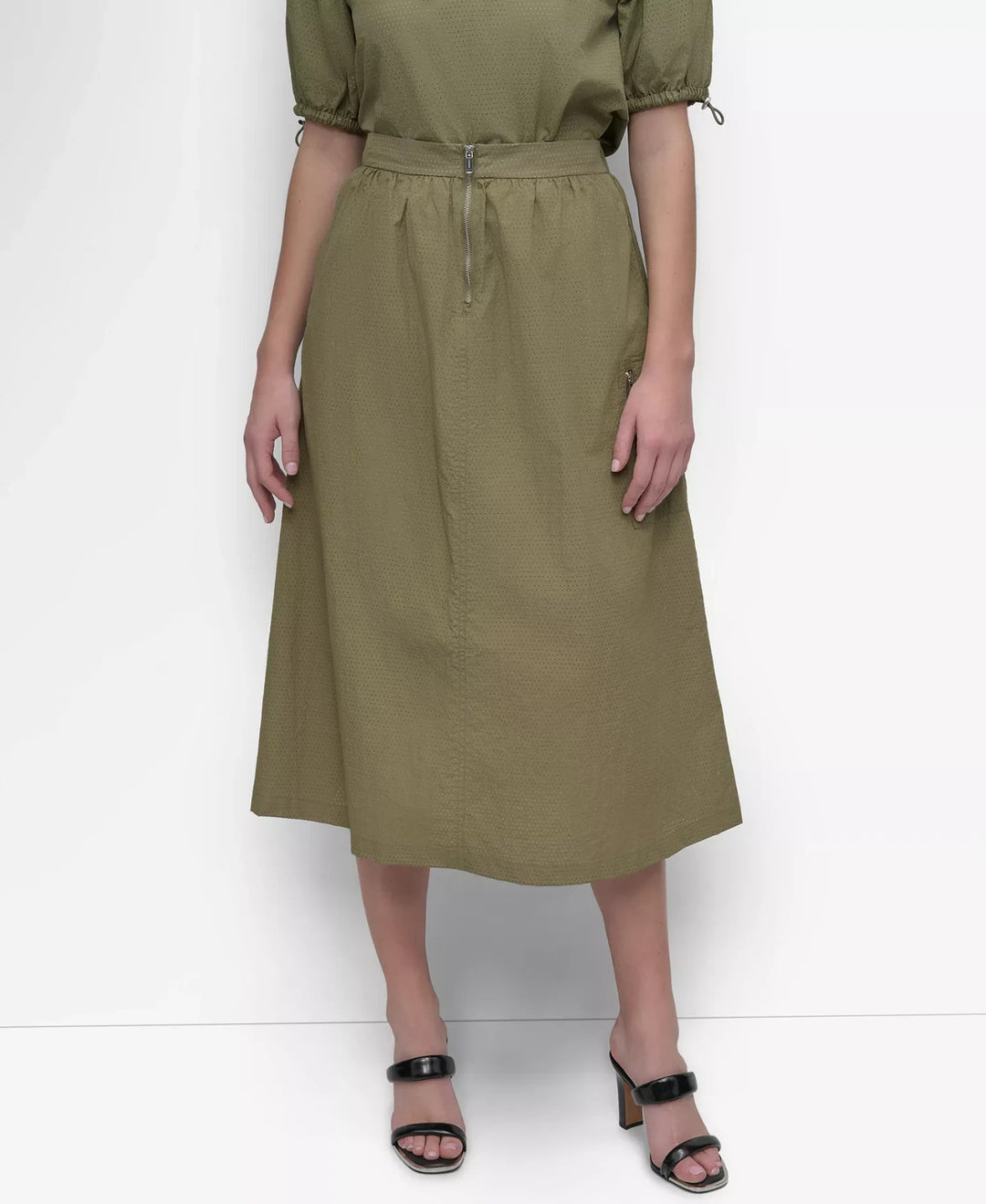 DKNY Women's Perforated Zip-Front Midi Skirt MSRP $109