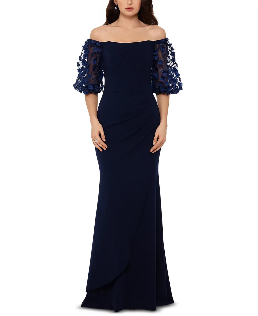 XSCAPE Petite Off-The-Shoulder Balloon-Sleeve Mermaid Gown MSRP $259