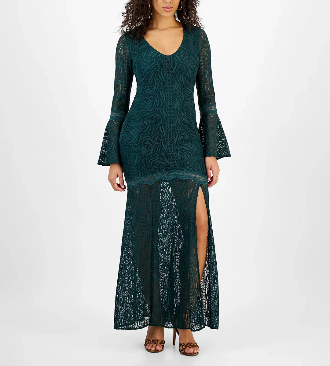 GUESS Phoenix Long-Flare-Sleeve Lace Dress MSRP $188